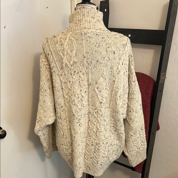 Aran Crafts Cozy Cream Cable Knit Wool Quarter Zip Sweater - Picture 6 of 11